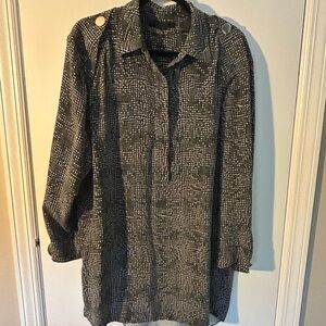 ALEXANDER WANG BLACK AND WHITE ABSTRACT PRINT 100% SILK TUNIC SIZE 10